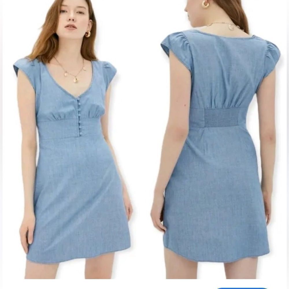 Banana Republic NEW Blue Chambray Button-Front Cap-Sleeve Dress R$129 Sz 6 tall